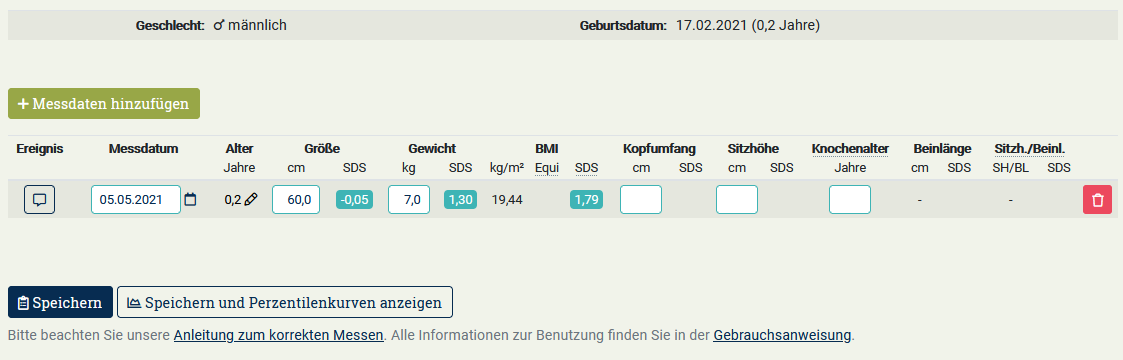 Abbildung 6: Eingabe weiterer Messdaten